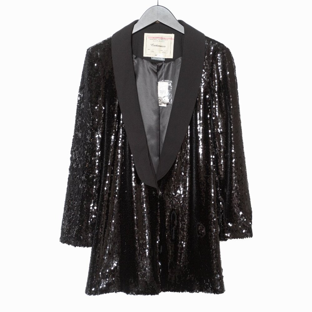 Anthropologie Cartonnier Black Sequin Shawl Lapel  Blazer Jacket - S - NWT